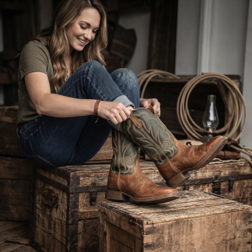 Durango Rebel Pro Womens 8.5M Western Boots Brown Olive Green Leather DRD0378
